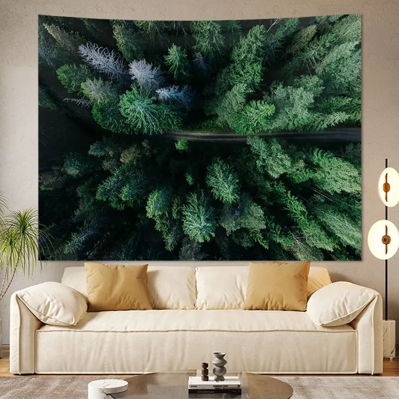 VIKAMA Misty Forest Flying Bird Landscape Tapestry, HD Wear-Resistant Background Cloth for Tranquil Living Room Decor