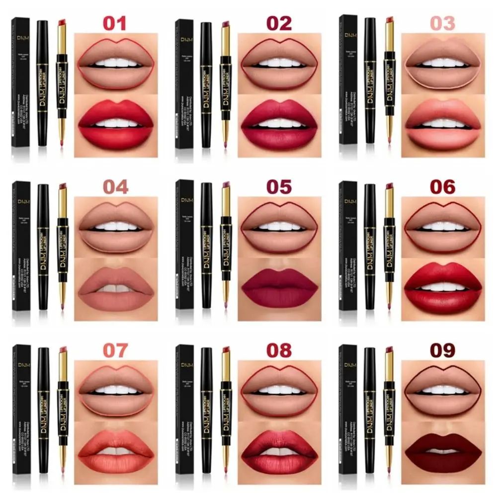 Two In One Double Ended Matte Lipstick Water Proof Long Lasting Liner Pencil Non Fading Moisturizing Makeup Tool Women