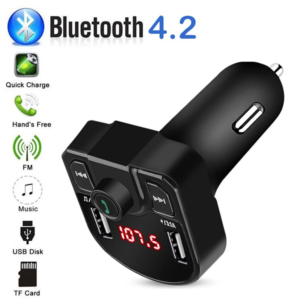 Car Fm Transmitter Bluetooth-compatible Hands-free Receiver Mp3 Stereo Music Player Dual Usb Fast Charger