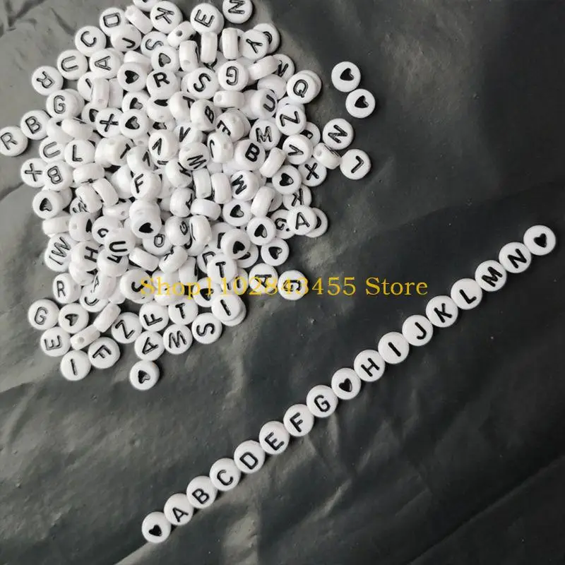 49MC 1200Pcs A-Z Letter Alphabet Heart White Round Acrylic Beads DIY Jewelry Making