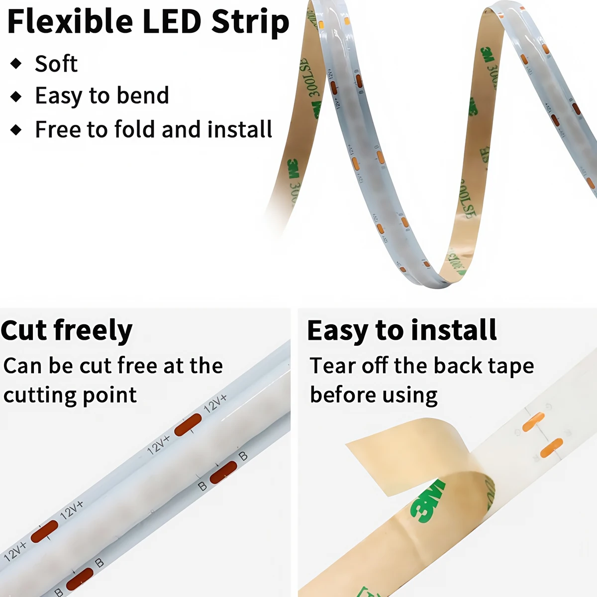 Faixa LED COB - 768 LEDs/m Iluminação flexível RGB de baixa tensão para armários e decoração linear