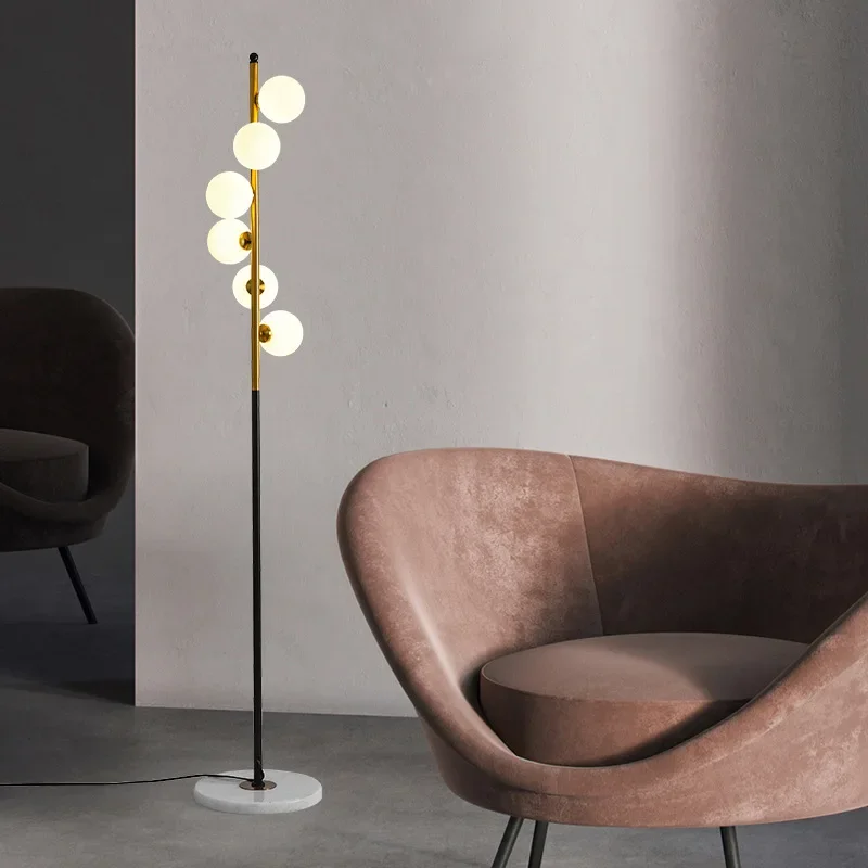 Modern Led Floor Lamp Two-color Iron Glass Ball Floor Lamps for Living Room Bedroom Study Nordic Home Decor Marble Standing Lamp image 3