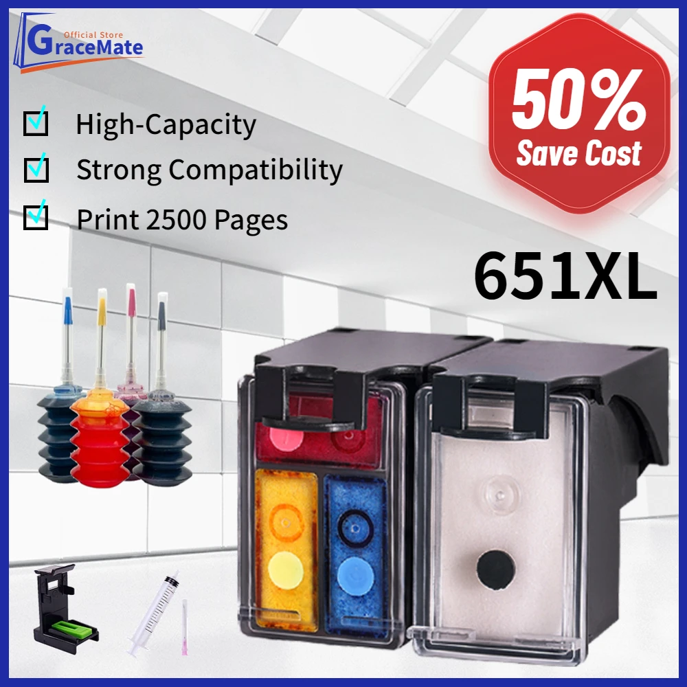 

651XL Recargable Ink Cartridge for Deskjet Ink Advantage 5575 5645 OfficeJet 202/202c/252/252c Printer Compatible hp651 Cartucho