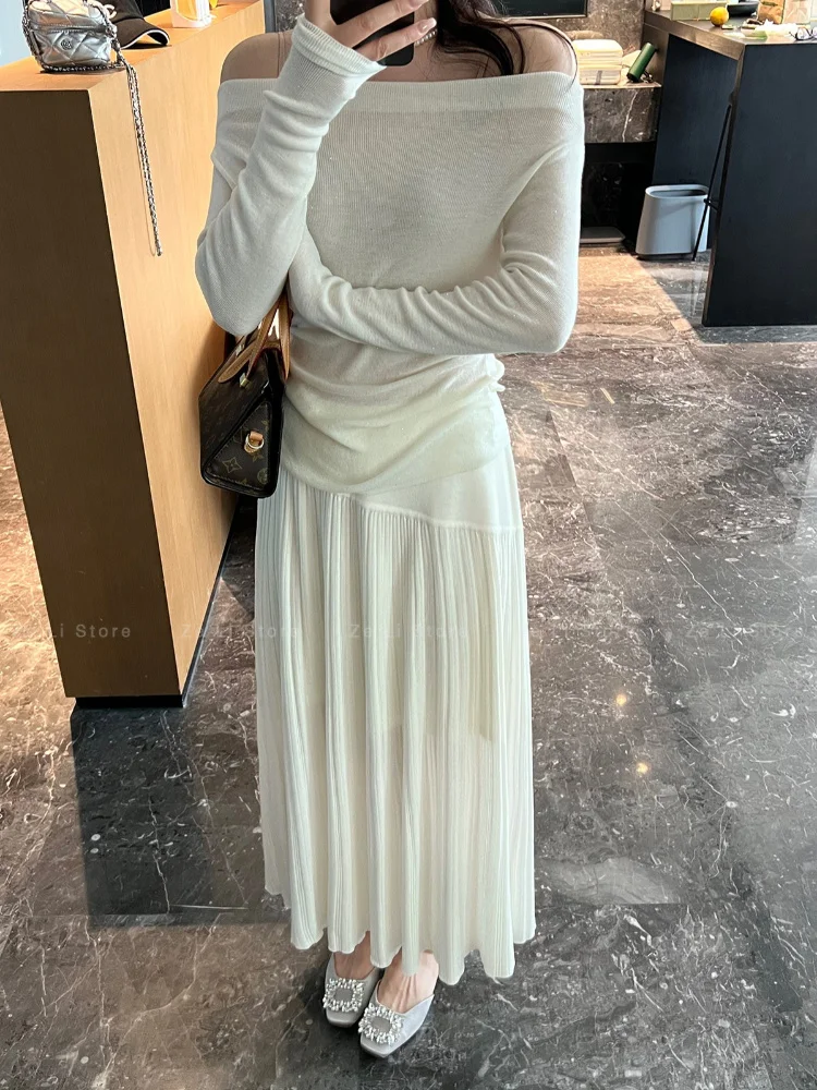 Temperament Versatile Pleated A-character Knitted Skirt Women's 2026 Autumn New Thin High-waisted Pleated Skirt