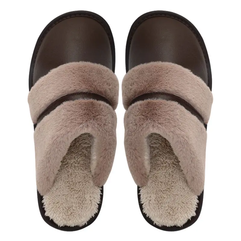 Winter Plus Size Men Cotton Slippers Large Size 46 48 50 Non Slip Waterproof Leather Indoor Home Warm House Shoes