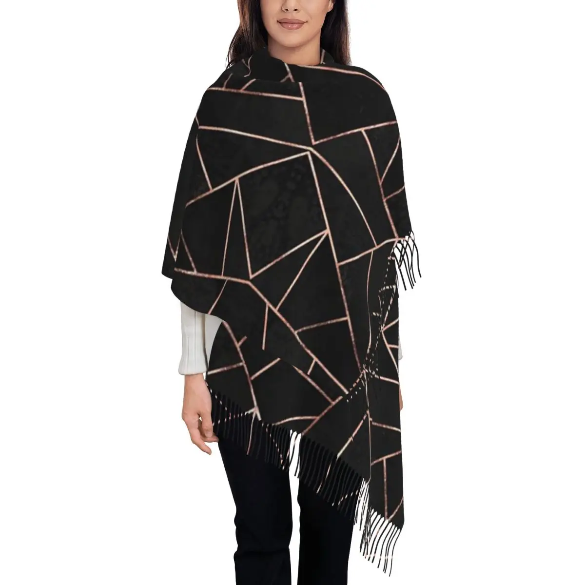 Black And Rose Gold Scarf Tassel Scarves Women Soft Warm Shawls and Wraps Large Fall Winter Shawl Wrap