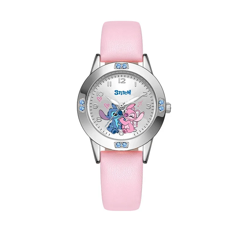 Jam tangan Quartz wanita, Set berlian sabuk baja kartun Stitch Disney, jam tangan Quartz