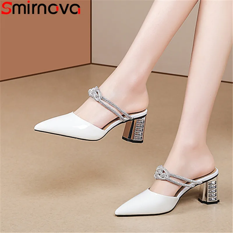 

Smirnova 2022 Size 34-43 New Patent Leather Women Sandals Fashion Slip On Square High Heels Shoes Ladies Summer Dress Shoes