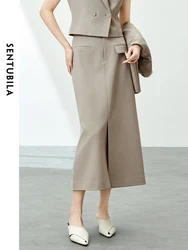 SENTUBILA Elegant Commute Straight Skirts for Women 2024 Spring Summer Office Lady Fashion Split Skirt Woman Clothing 141Q53580