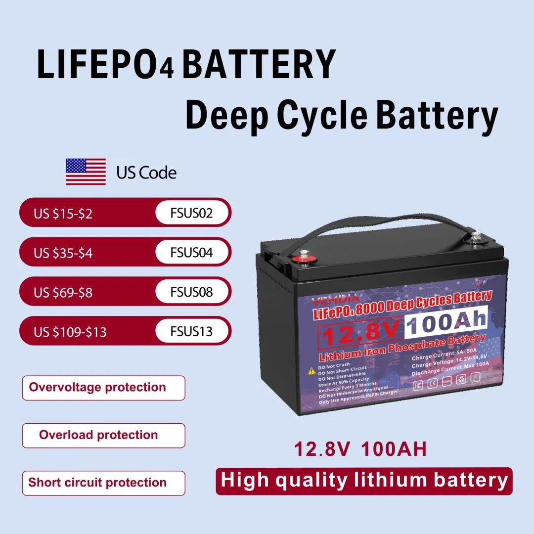 

Аккумулятор LiFePO4 VEMDIA 12 В 100 Ач для портативных генераторов Надежное хранилище энергии
