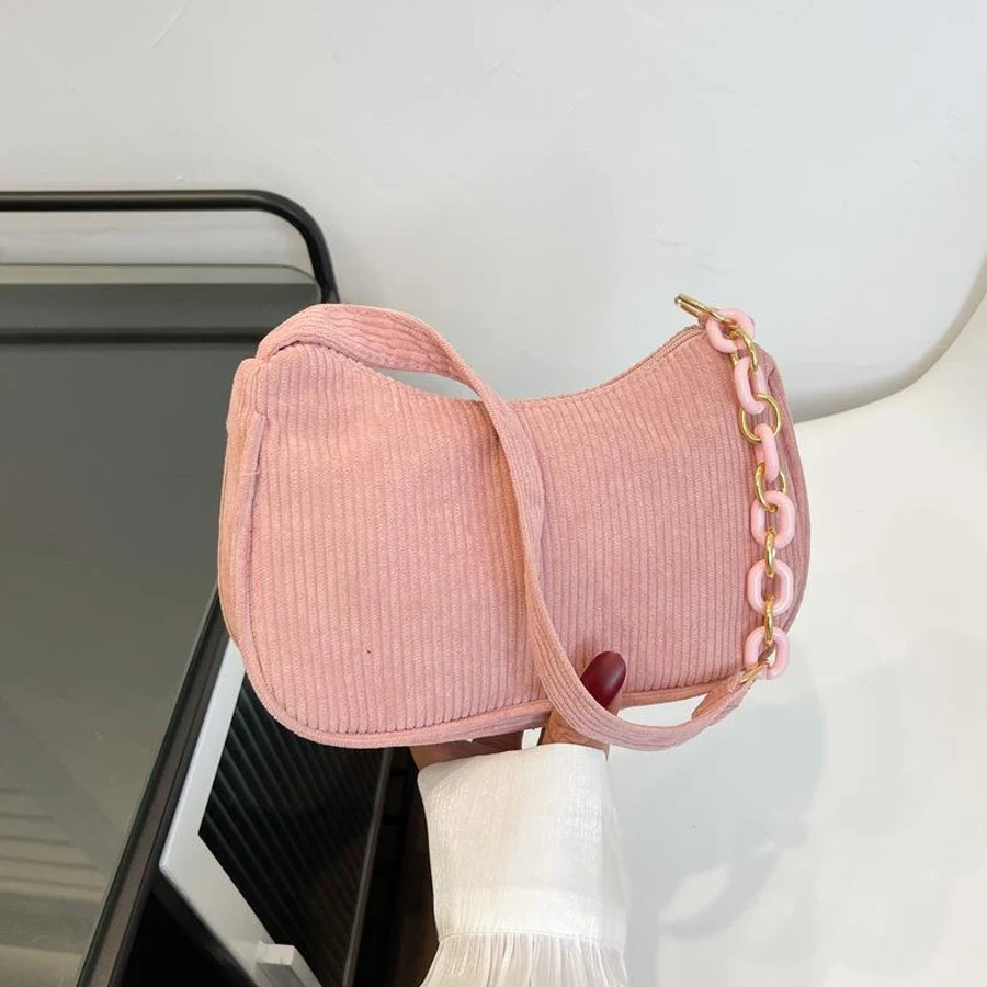 Korean-Style Artistic Cloth Bag, Simple Casual Corduroy Single-Shoulder Women's Bag, Solid Color Mini Crossbody Bag, Hand-Held Canvas Bag