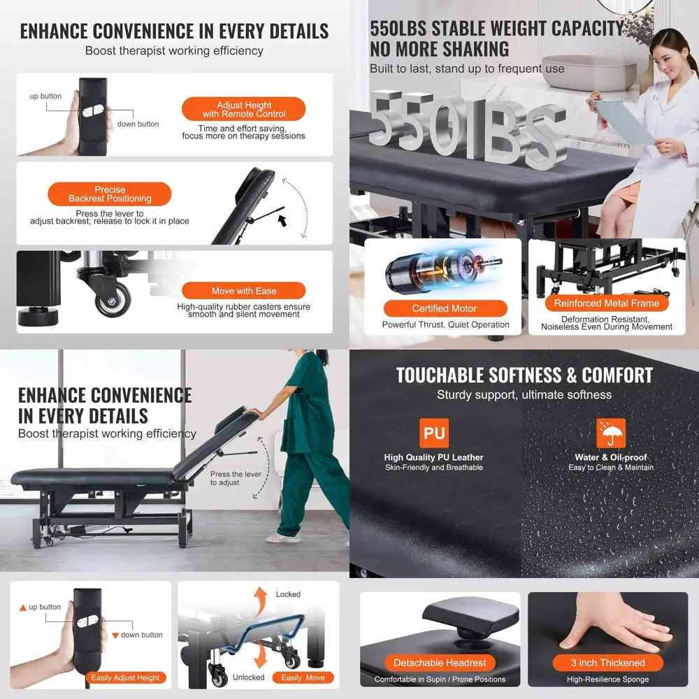 

Электрический регулируемый массажный стол, 0-45 градусов ° Кушетка для спа-процедур и татуировок на колесах, регулируемая по высоте, грузоподъемность 250 кг