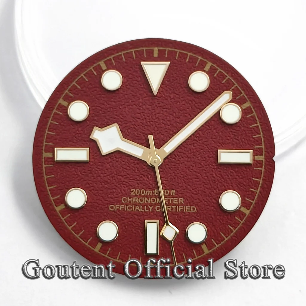 Goutent 28.5mm Textured  Red Diver Dial Gold Hand 200M Chronometer Luminous Fit NH35 NH36 ETA2824 MIYOTA8215 DG Watch Mod Parts