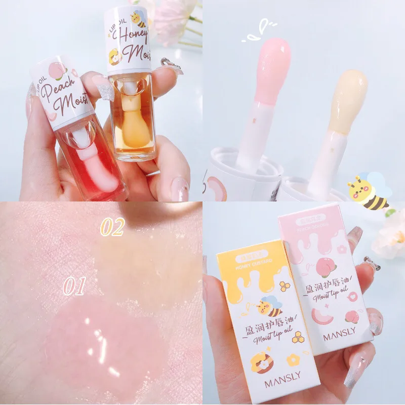 26Pcs/lot Peach Honey Lip Oil Relieves Dry Moisturizing Lip Gloss Fades Lip Lines Water Light Lips Lips Care Makeup Cosmetics