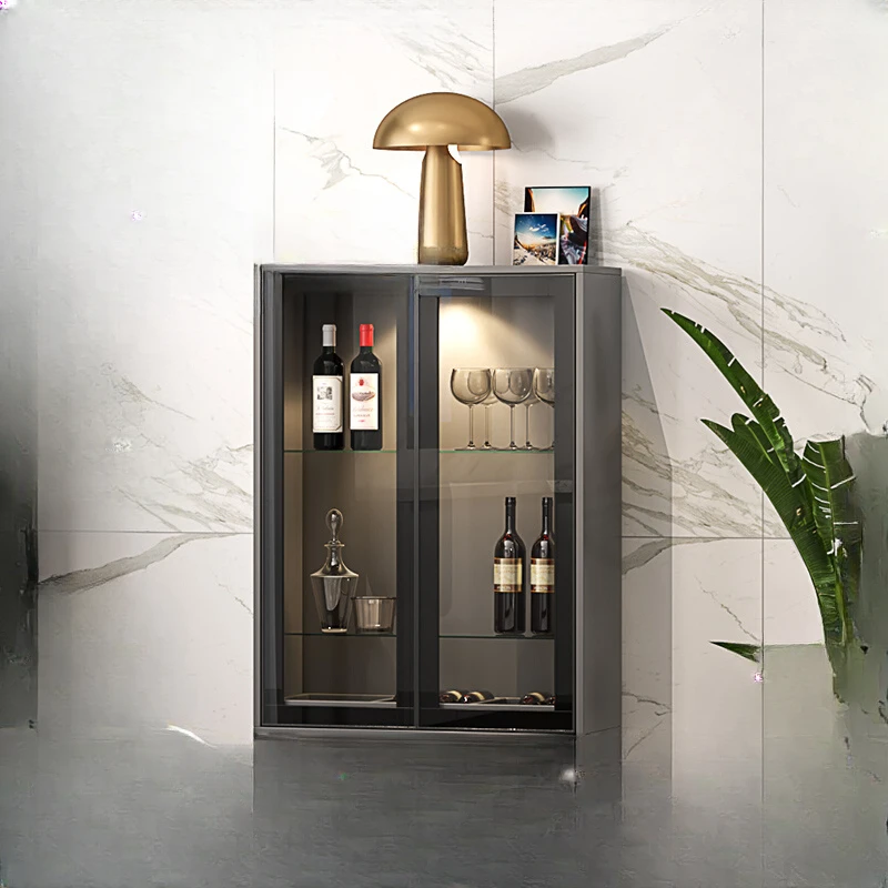 

Light luxury glass wine cabinet in the living room, leaning against the wall, modern and minimalist TV household