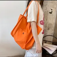 Canvas Bag High Quality Reusable Shopping Shoulder Bag Women Simple Casual Daily Use Handbag Totes Female Portable Folding Purse 6