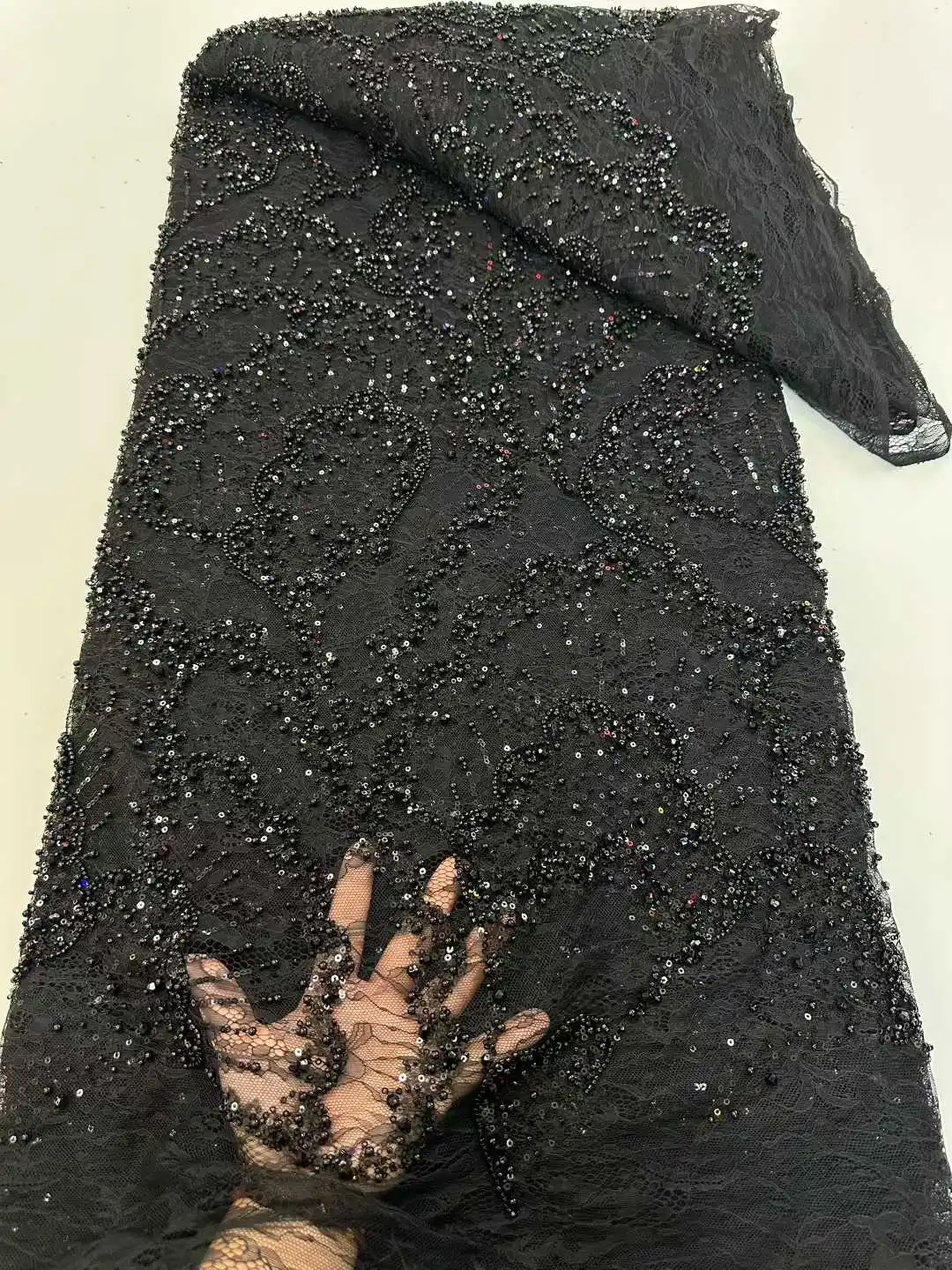 African Beads Lace Fabric 2025 High Quality Nigerian Sequins Beads Lace Fabric French Laces Fabrics For Party Dress Sew XC78378