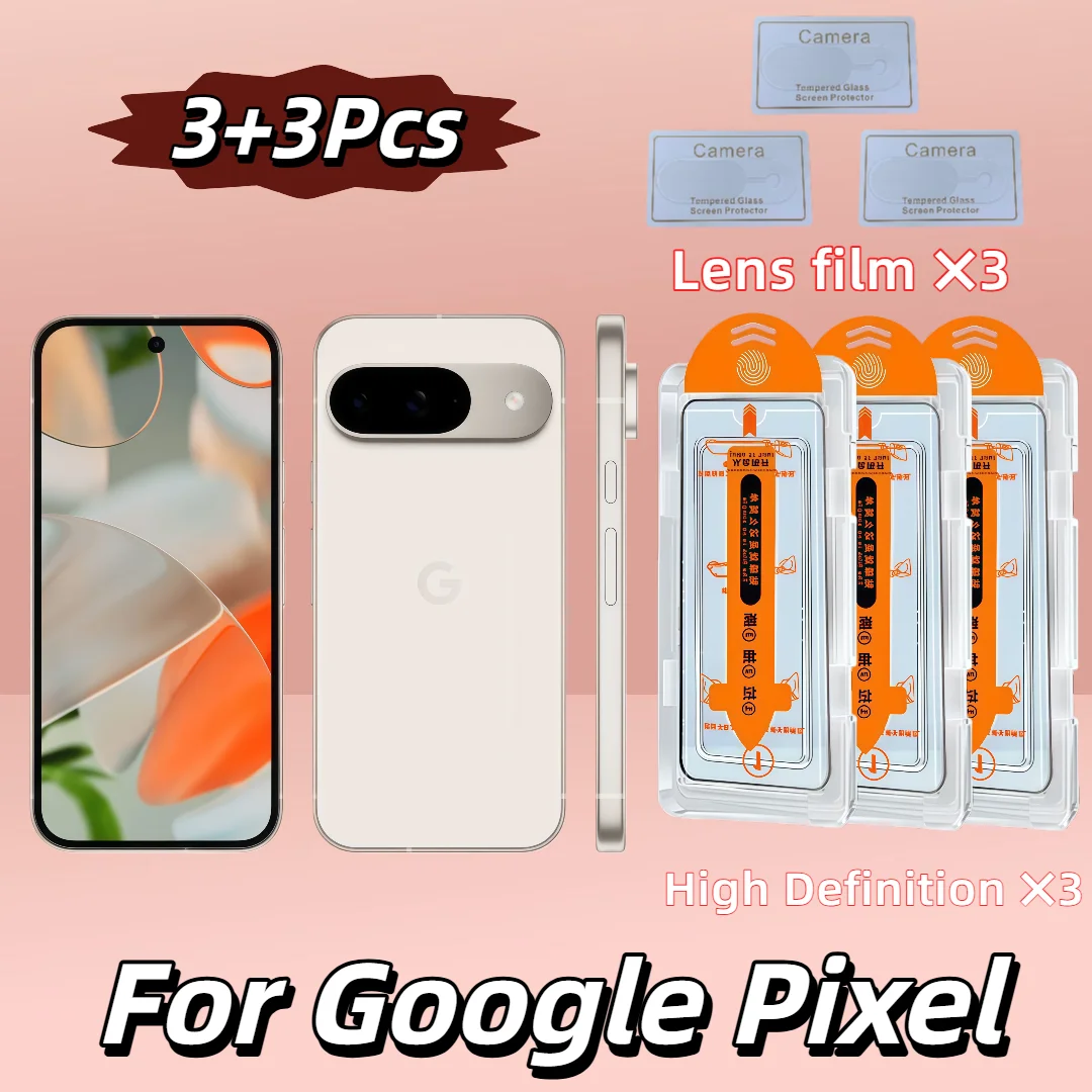 

3+3Pcs For Google Pixel 10 9 9a Pro XL 8A 8 7 7a 6a 6 5G Screen Protector Rear Camera Toughened Glass No Dust Bubbles Easy Kit