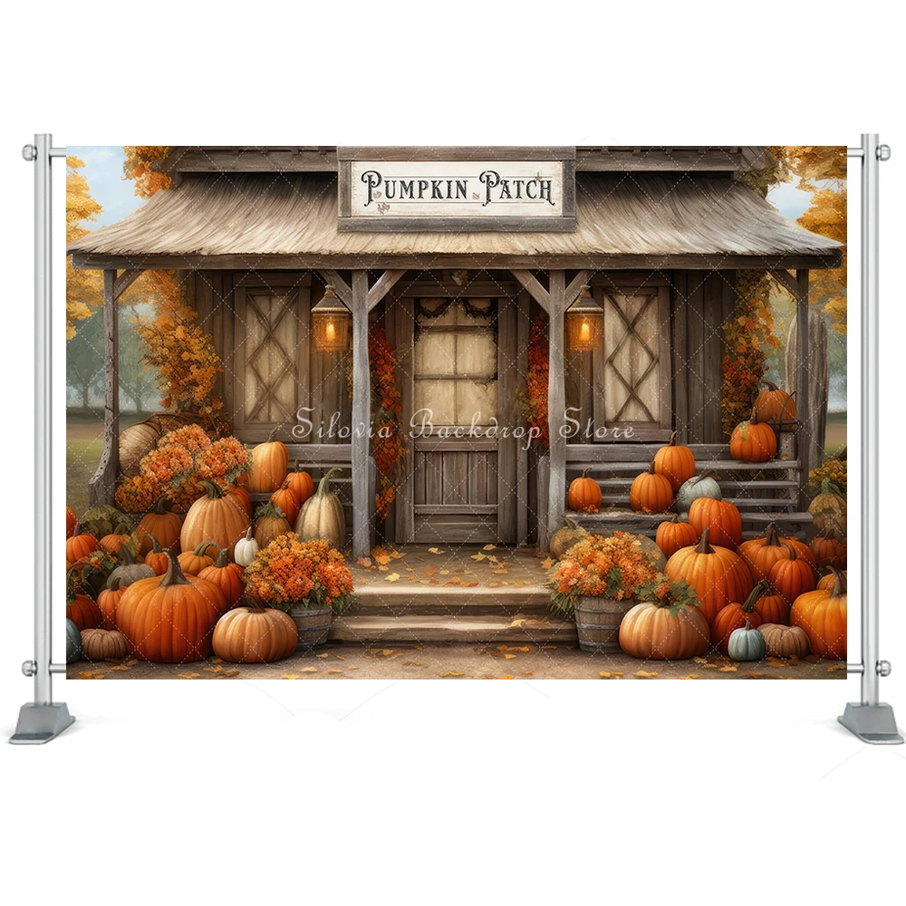 Pumpkin Patch Shack Photo Background Kids Adult Portrait Photography Backdrops Autumn Maple Leaves Photocall Photo Studio Props