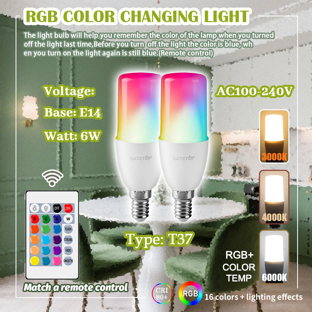

1-10PCS Remote Control E14 16Colors RGB LED Bulb 24 Key Dimmable 6W AC100-240V Colorful Change for Bedroom LivingRoom Lamps