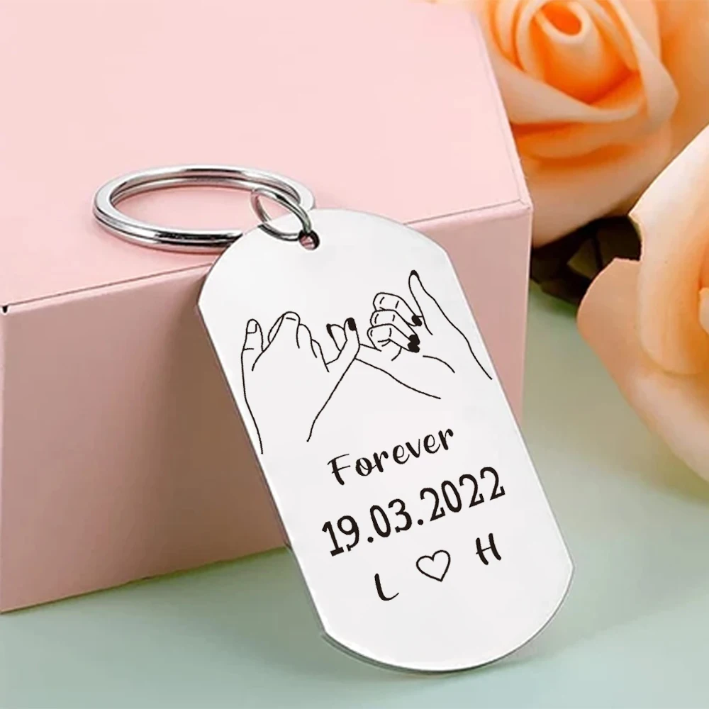 

Personalized Date and Initials KeyChain,Fashion Stainless Steel Keyring,Valentine's Day Gift,Custom Boyfriend Girlfriend Gift