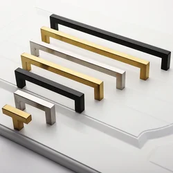 Square Handles for Cabinets and Drawers Dressing Table Stainless Steel Kitchen Pull  Silver Black European Style Home Furniture