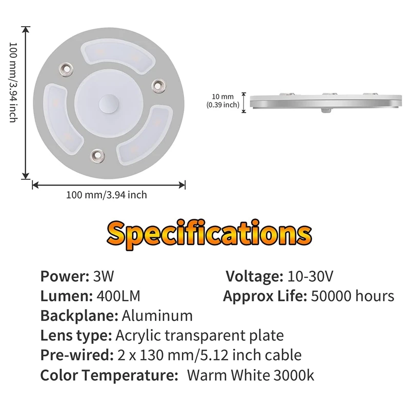 Oświetlenie kopułkowe LED RV 12 V-24 V, ciepła biała i niebieska ściemnialna lampa sufitowa z przełącznikiem kontaktowym, do przyczepy kempingowej, łodzi kempingowej