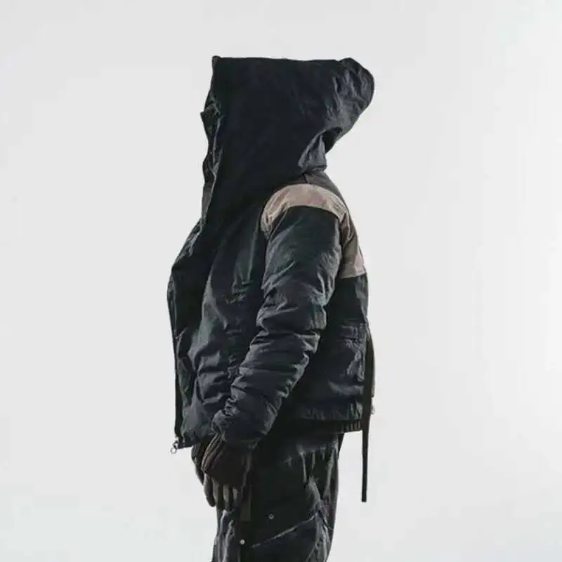 HKSH Autumn Winter New Men\'s Tide Punk Ribbon Adjustable Shaping Padded Coat Body Wizard Hat Short Distressed Down Jacket HK3369