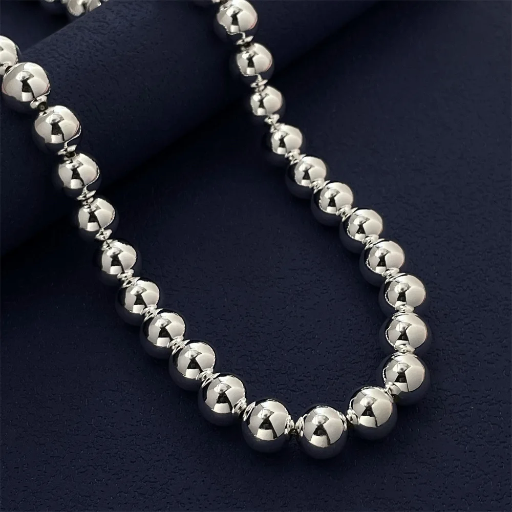 

925 Sterling Silver Necklace 10MM Buddhist Beads Necklace Women's Fashion Simple Necklace Birthday Party Wedding Jewelry Gift