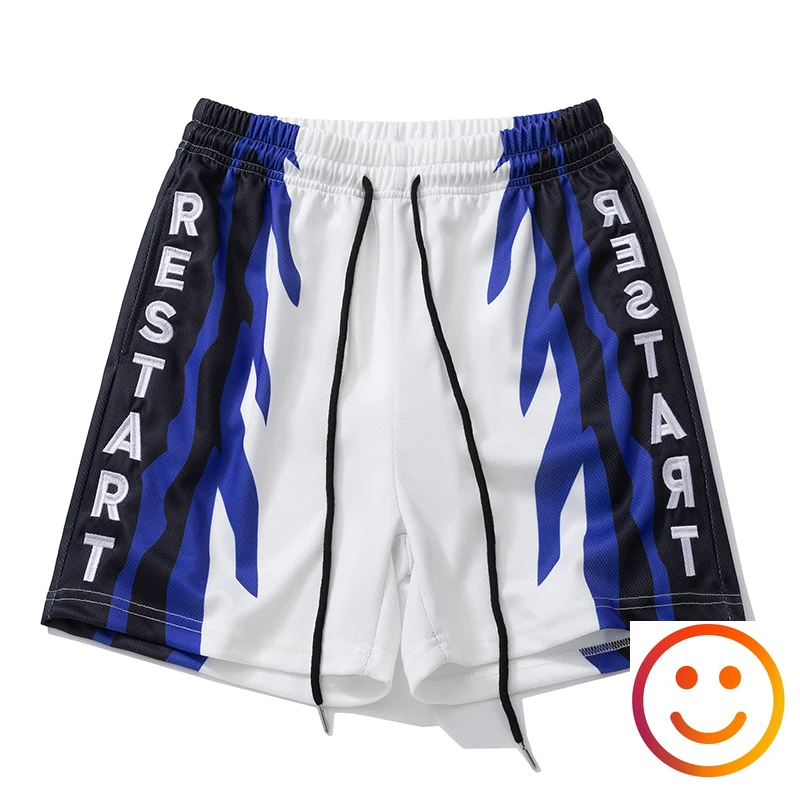 

Quick Dry Mesh basketball Shorts Men Women Embroidery Restart Logo Drawstring Patckwork Breathe Shortpant kanye