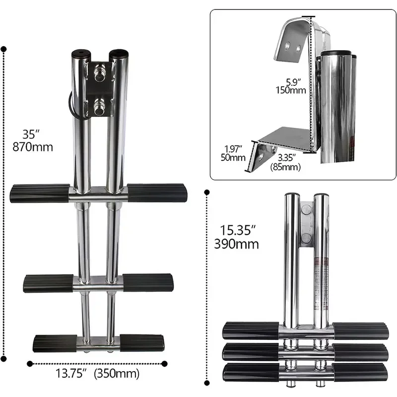 3 Step Telescoping Dive Ladder for Boat,304 Marine Grade Stainless Steel Foldable Boat Ladder