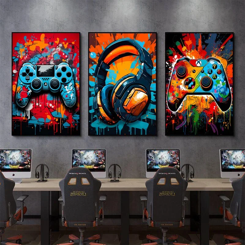 

Colorful Game Controller Canvas Painting Graffiti Gaming Poster Gamepad Print Picture for Boys Gamer Bedroom Wall Art Home Decor