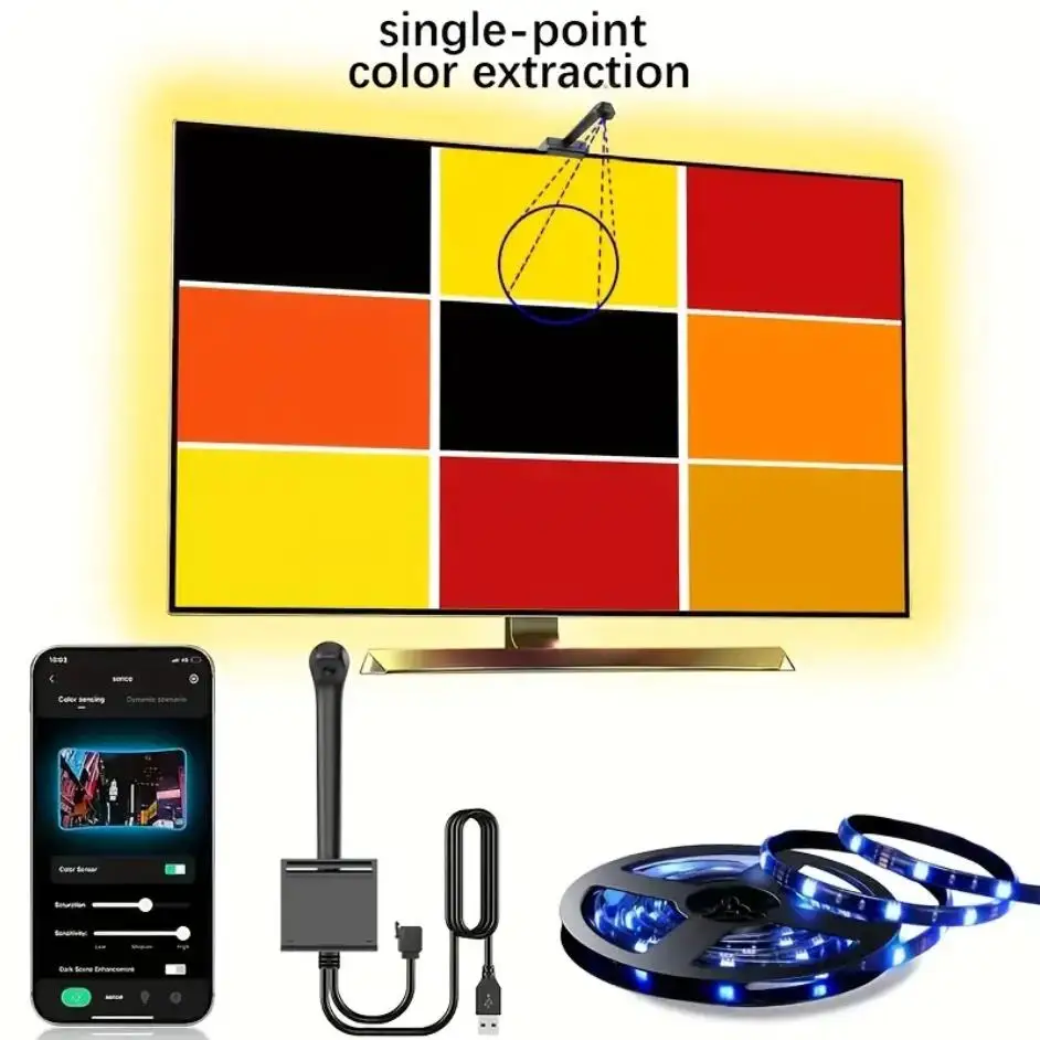 RGBIC LED TV Backlight Strip with AR Color Sensor APP Control Music Sycn Smart RGB Light for Gaming Atmosphere