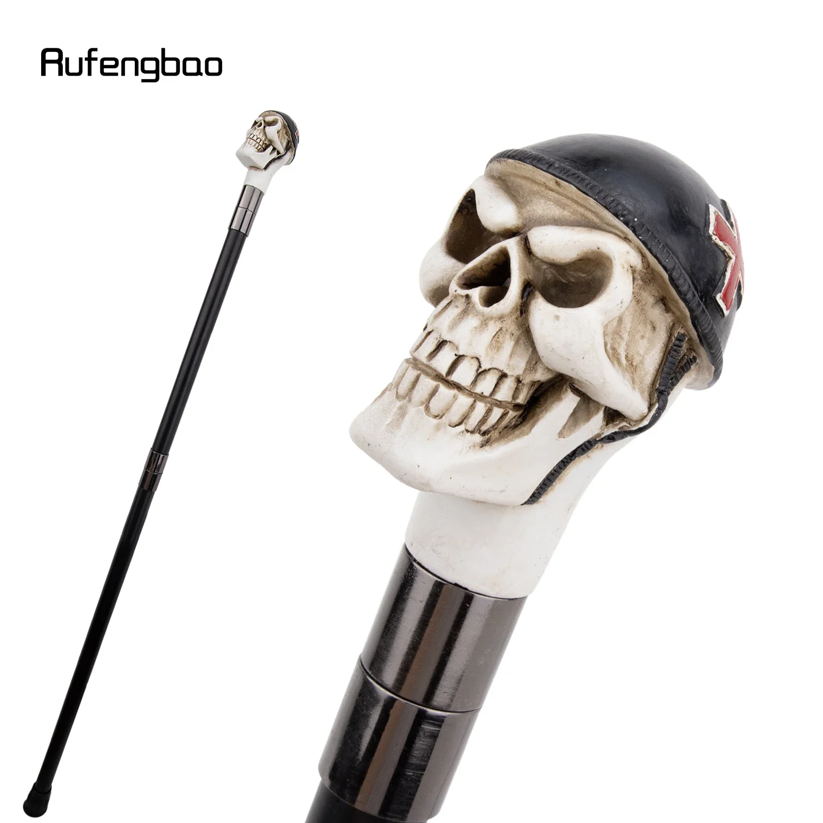 Weißer Harzhelm, Totenkopf-Kopf, Gehstock, modisch, dekorativer Stahlstab, Gentleman, elegant, Cosplay, Gehstockknopf, Crosier, 94 cm