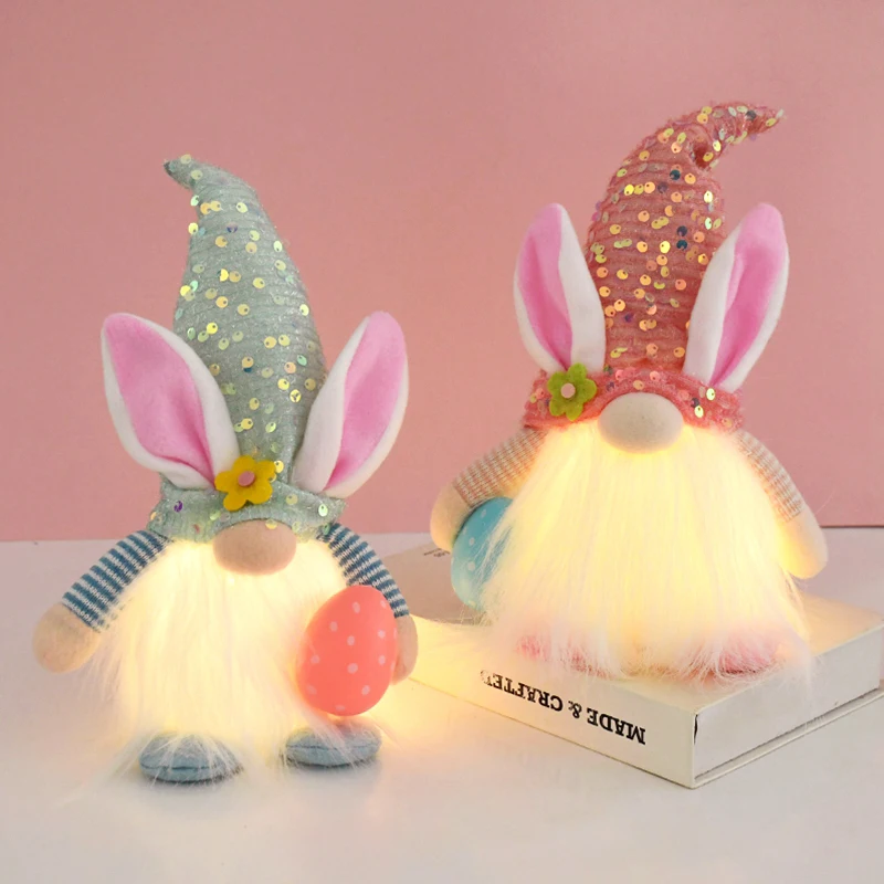 

Easter LED Glowing Faceless Gnome Doll Cute Rabbit Ornament Kids Gift Favors 2025 Spring Easter Decoration for Home Party Supply