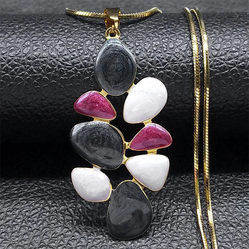 Bunte Emaille Blatt Lange Anhänger Halskette Frauen Edelstahl Gold Farbe Kontrastierende Blumen Halsketten Schmuck Geschenk NZZZ378 – Detail 7