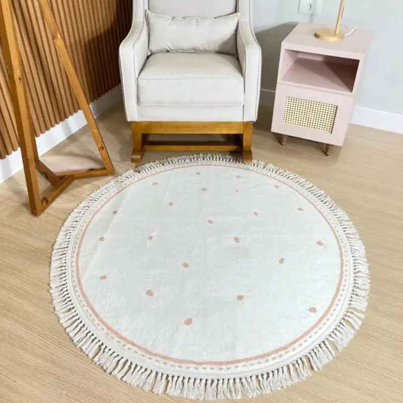 White Fluffy Carpet For Living Room Hairy Nursery Play Mat For Children Soft White Foot Mat  Dot Plush Bedroom Rug With Tasselsl