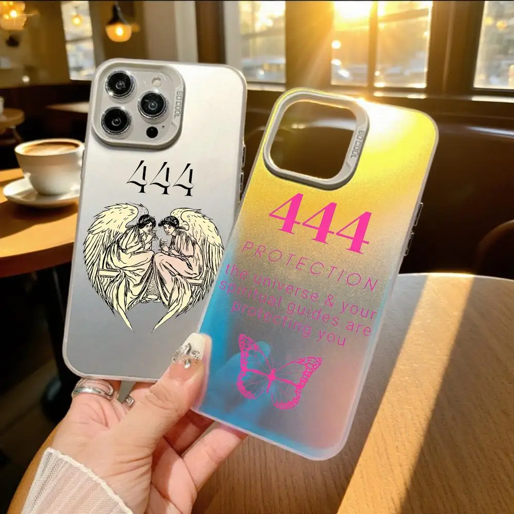 

444 Angel Core Phone Case For IPhone 11 12 13 14 15 16 17 Air Pro Max 16E X XS XR SE2 Electroplate Silver IMD Cover