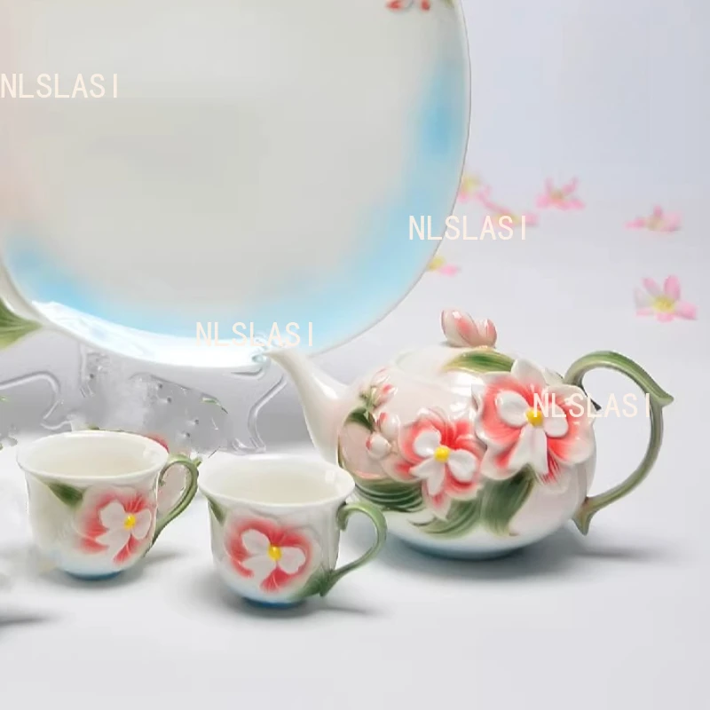 1 Pot 2 Cups Goldfish Relief Tea Set Chinese Lotus Teapot Household Tea Cup Guest Specific Kung Fu Tea Set Teaset Accessories
