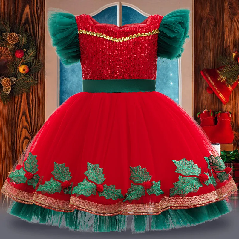 

New Years Baby Girls' Christmas Dress Elegant Sequins Princess Dress Party Wedding Dresses Lace Tutu Children Kids Clothing