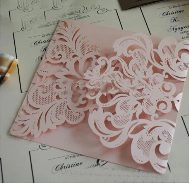 1pcs Sample Square Black Ivory White Laser Cut Wedding Invitations Pockets Blush Pink Rose Gold Silver Burgundy Gray Invites