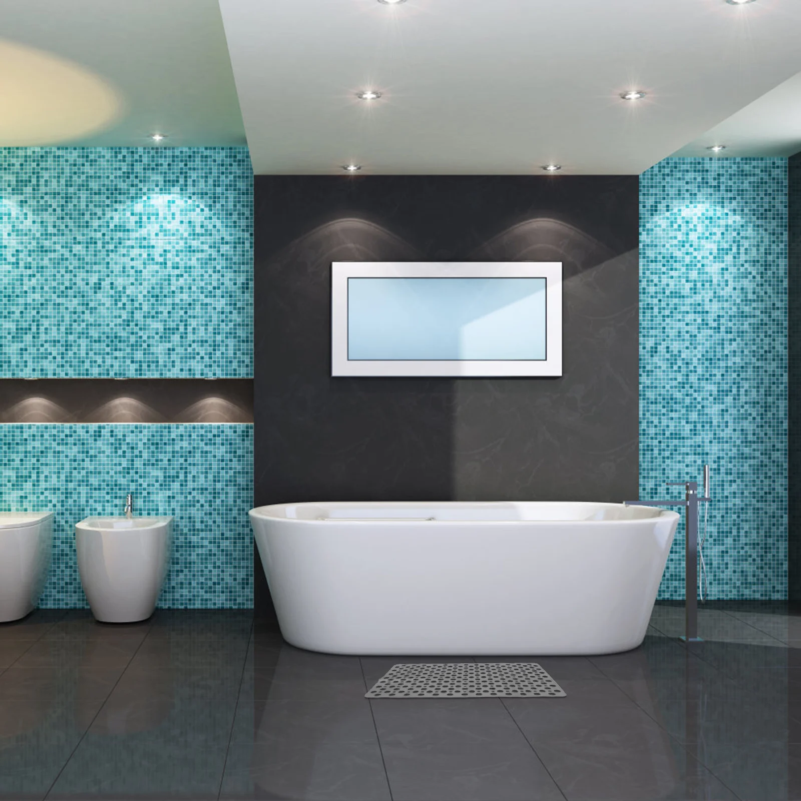 

1pc Shower Foot Pad 73X43Cm Anti-Slip Bathroom Floor Mat Hollow Design Non-Slip Grip For Bathtub Grey Home Hotel Use