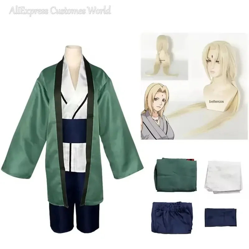 Anime Kimono Tsu nade Cosplay Costumes Tsunad Wigs Green Gamble Mother in law Cosplay Uniforms Halloween For Men Women Dresses