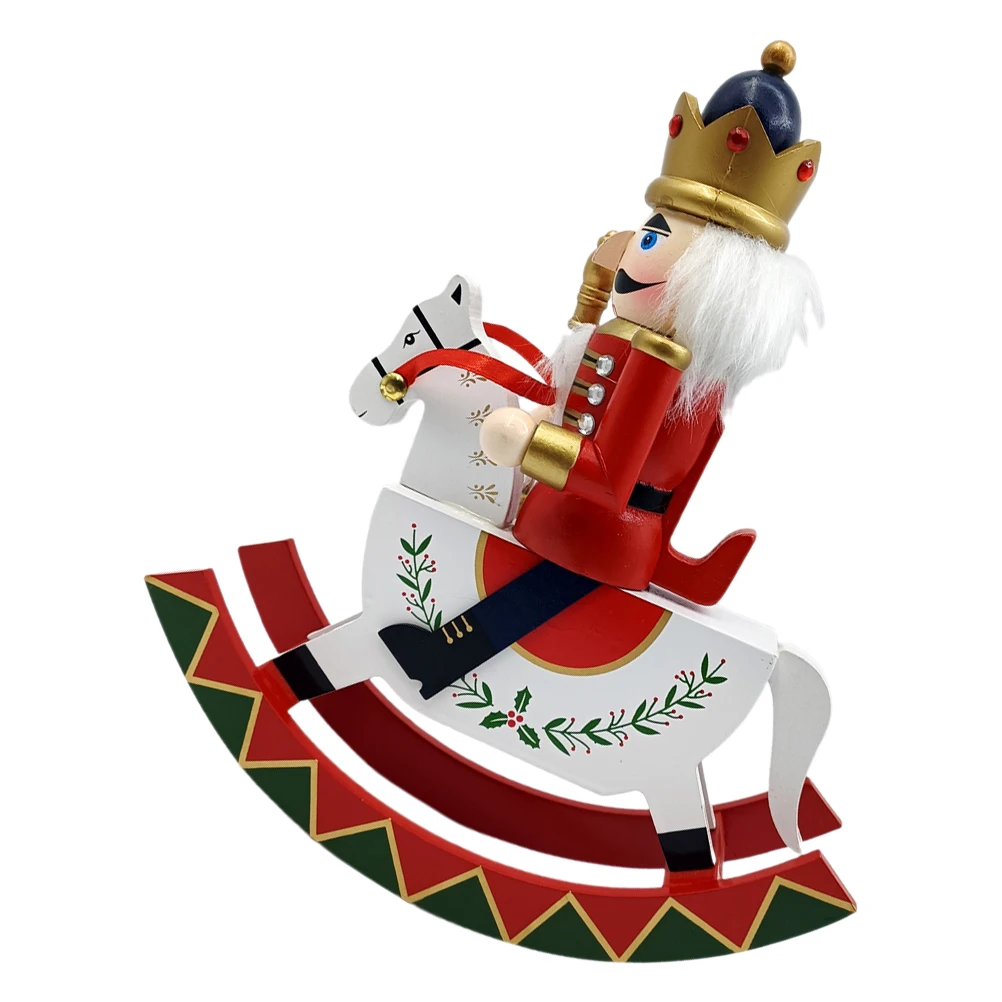 

Wooden Nutcracker Soldier Christmas Rocking Horse Figure Handcrafted Ornaments Festive Holiday Decor Desktop Mantel Statue For