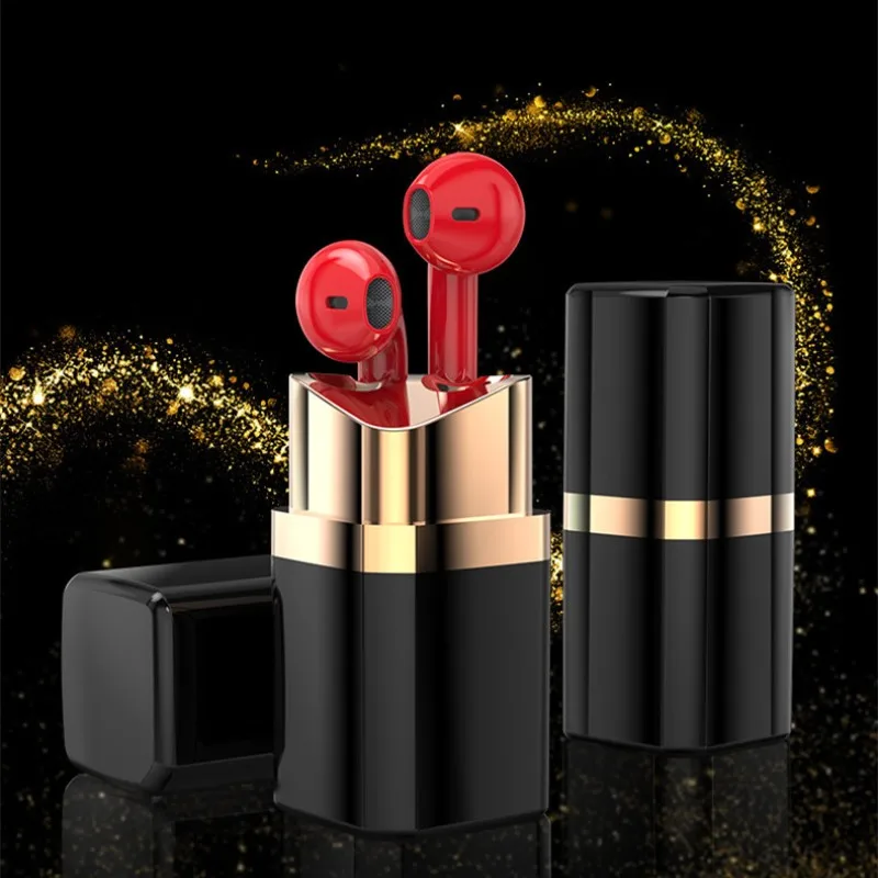 Goddess Lipstick Headphones TWS Wireless Bluetooth Headphones Binaural Sports In-Ear Noise Canceling Macaron Headphones