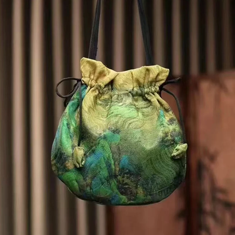 

Fashion Embroidery Silk Shoulder Handbags Women Purse Wallets Satin Tote Bucket Bag Hanfu Cheongsam Crossbody