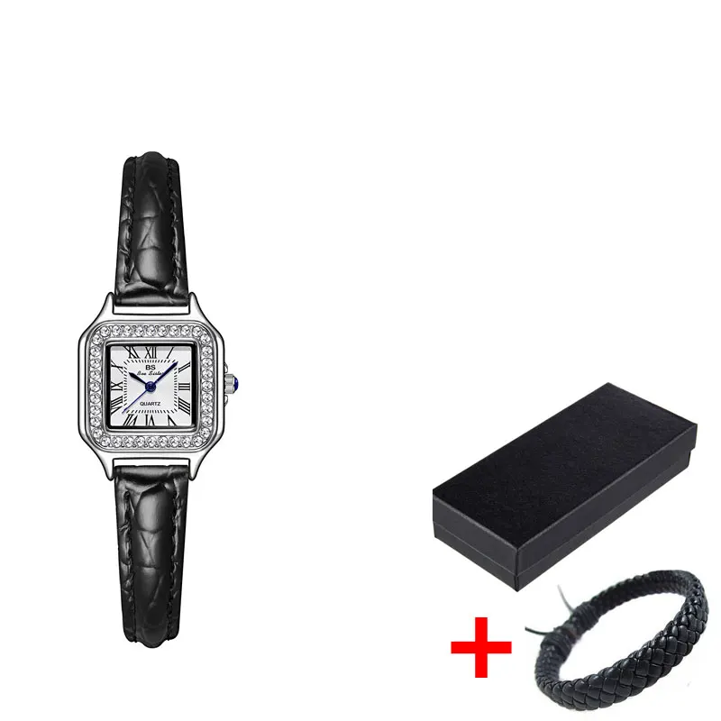 Light Luxury Square Dial Soft Leather Unique Women\'s Watch Korean Style Silver Rhinestone Quartz Clock Relogios Feminino