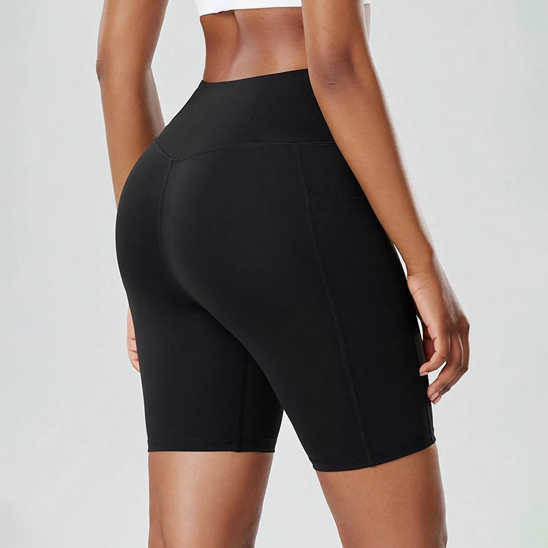 Damen-Yoga-Shorts, Leggings mit Taschen, Biker-Shorts, Sport-Leggings mit hoher Taille, Po-Lift-Leggings für Sommer, Outdoor, Laufen, Workout – Detail 6