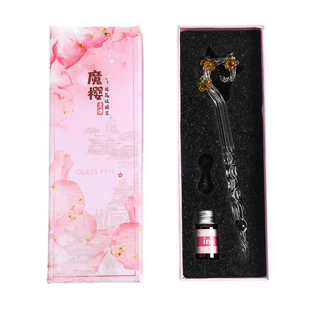 

1 Set Writing Pen Flower Design Portable Glass Crystal Writing Dip Pen for Student Gift 딥펜 перо для письма перо калиграфческое