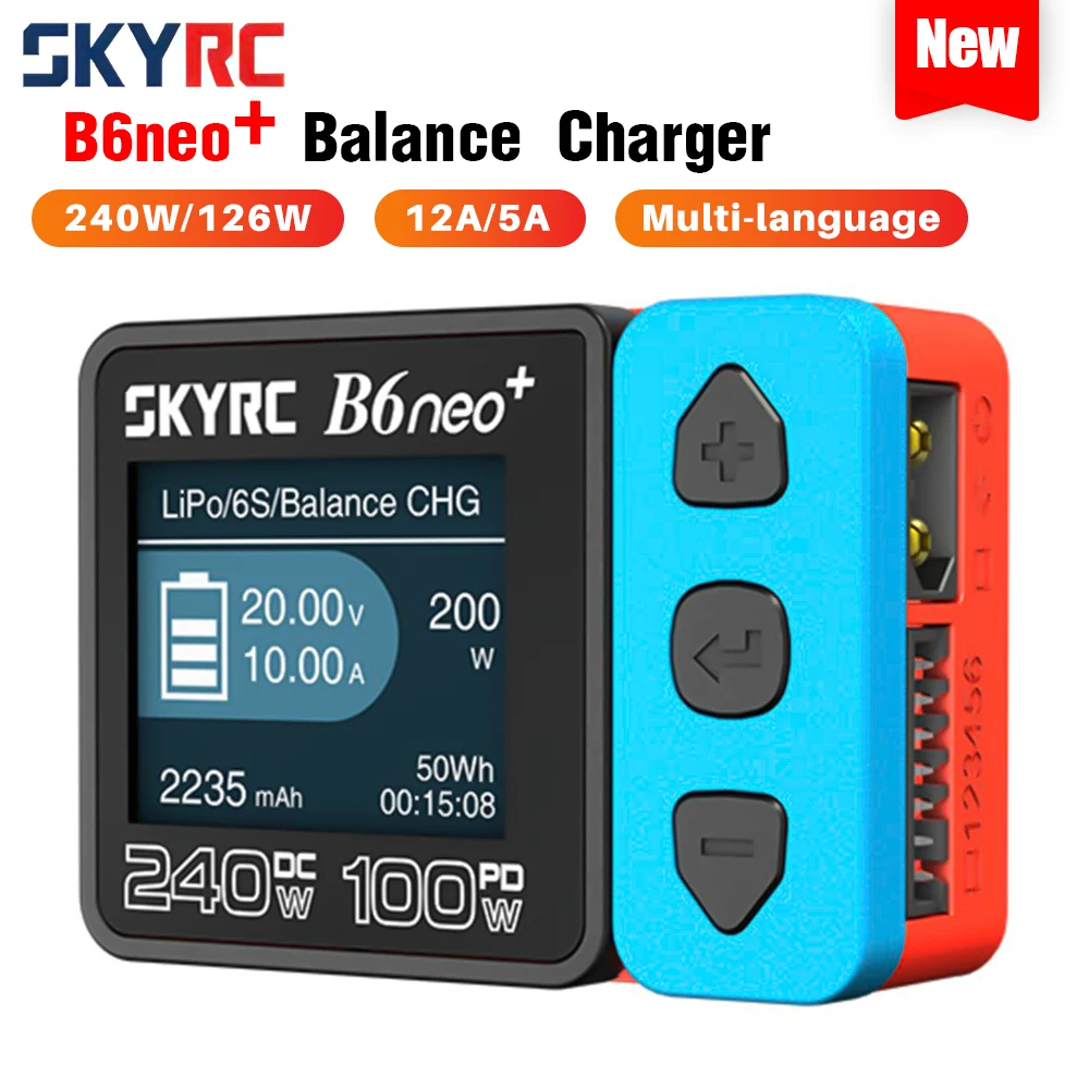 ​SKYRC B6neo+ Smart Charger High Power DC240W PD126W Multilanguage Balance Charger 600mA XT60/Type-C Compact Charger Discharger